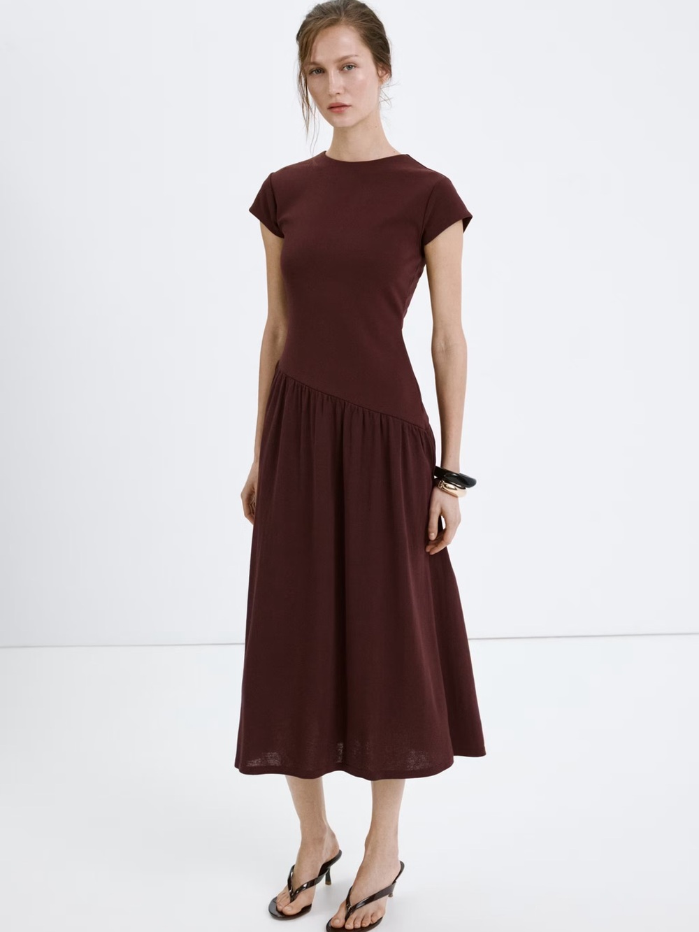 Mango Women’s Cap Sleeve Midi Dress in Burgundy